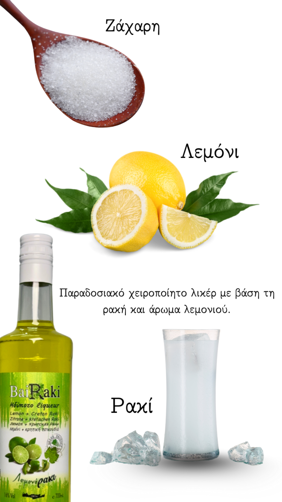 Συνταγή ρακόμελο με συστατικά ζάχαρη, λεμόνι, ρακί